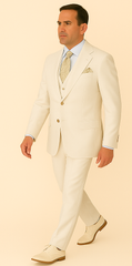 Rossi Man BOND RM1770 Slim Fit 3-Piece White Suit – 1-Button Peak Lapel, Stylish Men’s Formalwear