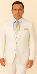 Rossi Man BOND RM1770 Slim Fit 3-Piece White Suit – 1-Button Peak Lapel, Stylish Men’s Formalwear