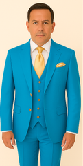 Rossi Man BOND RM1776 Slim Fit 3-Piece Suit – Tailored Turquoise Blue Suit for Formal Occasions