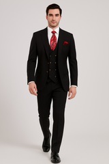 Men’s Modern Formal Suit – Rossi Man Max 3-Piece Slim Fit in Solid Black | RM1101