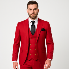 Rossi Man Max Slim Fit Formal Suit – 3-Piece Set in Bold Solid Red | RM1191