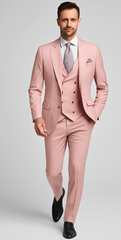 Rossi Man MAX RM1203 Slim Fit 3-Piece Suit – Stylish Solid Pink Formalwear for Men