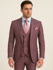 Rossi Man MAX RM1381 Slim Fit 3-Piece Suit – Modern Tailored Solid Raspberry Suit for Men