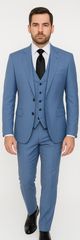 Rossi Man MAX RM1387 Slim Fit 3-Piece Suit – Stylish Solid Blue Formalwear for Men