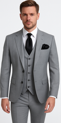 Rossi Man MAX RM1389 Slim Fit 3-Piece Suit – Elegant Solid Grey Formalwear for Men