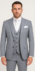 Rossi Man MAX RM1726 Slim Fit 3-Piece Suit – Elegant Grey Pinstripe Formal Suit for Men
