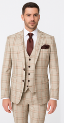 Rossi Man MAX RM1824 Slim Fit 3-Piece Light Brown Suit – Elegant Formalwear for Men