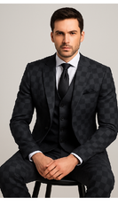 Rossi Man Max RM1837 – Men’s Slim Fit Tailored 3-Piece Suit in Black