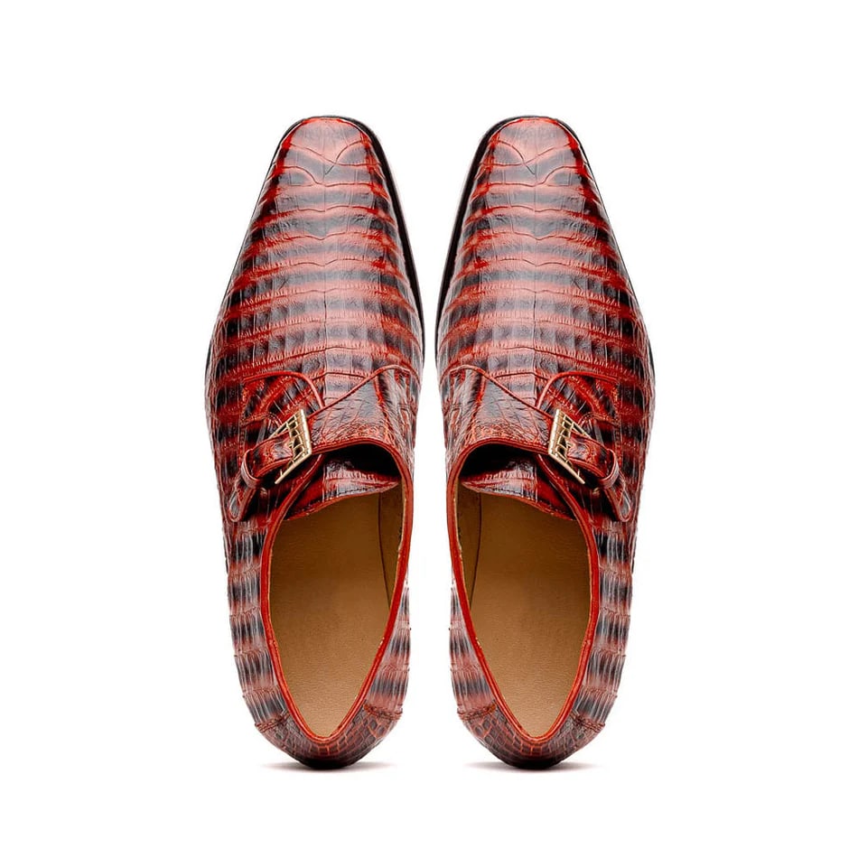 Marco Di Milano Rovigo Men's Shoes Cognac Exotic Crocodile Skin Single Monk-strap Loafers 3 ROVIGO_CAIMAN FUSCUS_RUS COGNAC STRAMPS_8.5  - from alligatorwarehouse.com