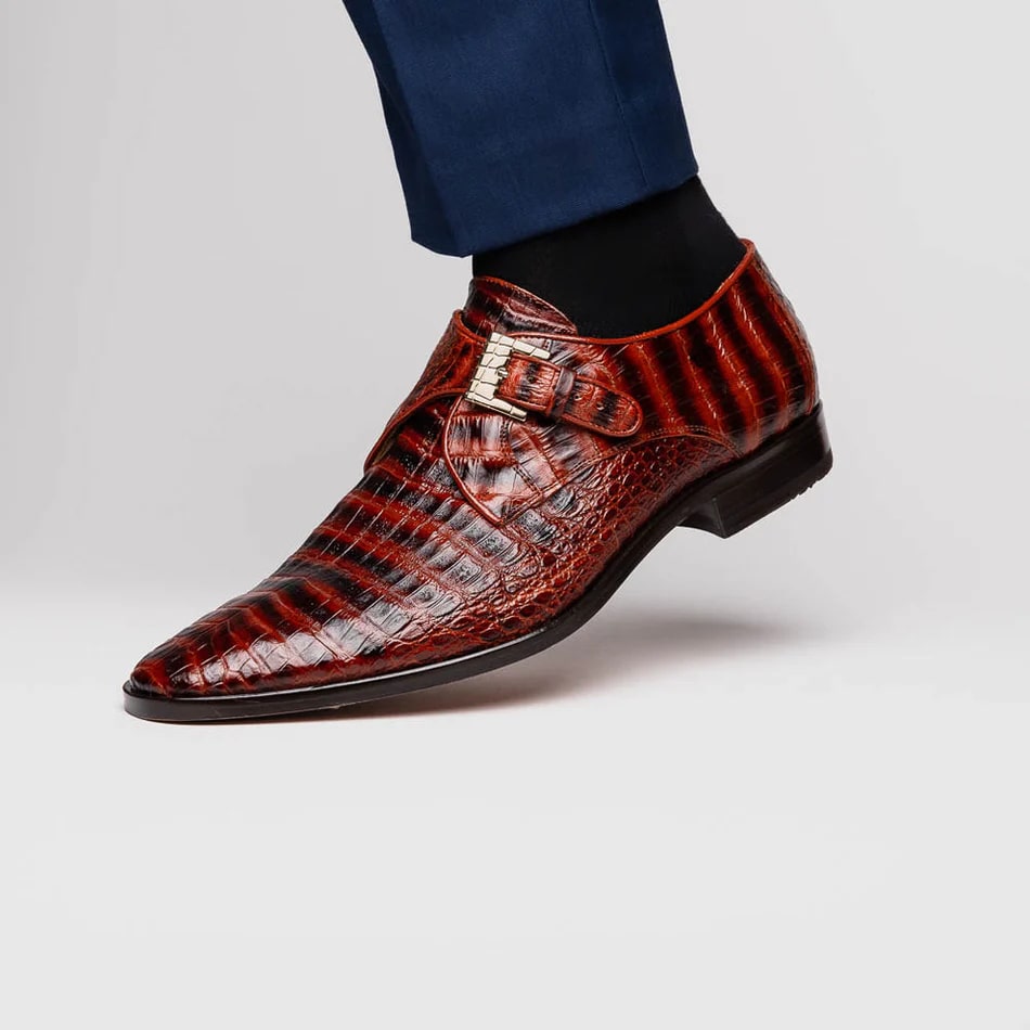 Marco Di Milano Rovigo Men's Shoes Cognac Exotic Crocodile Skin Single Monk-strap Loafers 6 ROVIGO_CAIMAN FUSCUS_RUS COGNAC STRAMPS_8.5  - from alligatorwarehouse.com