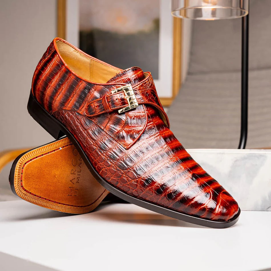 Marco Di Milano Rovigo Men's Shoes Cognac Exotic Crocodile Skin Single Monk-strap Loafers 7 ROVIGO_CAIMAN FUSCUS_RUS COGNAC STRAMPS_8.5  - from alligatorwarehouse.com