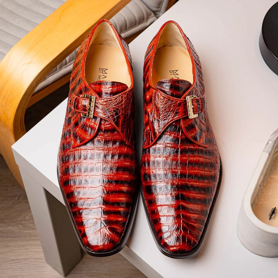 Marco Di Milano Rovigo Men's Shoes Cognac Exotic Crocodile Skin Single Monk-strap Loafers 8 ROVIGO_CAIMAN FUSCUS_RUS COGNAC STRAMPS_8.5  - from alligatorwarehouse.com