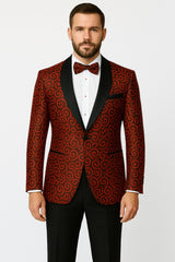 Red and Tuxedo Black Suit – Mens Formal Blazer with Satin Shawl Lapel
