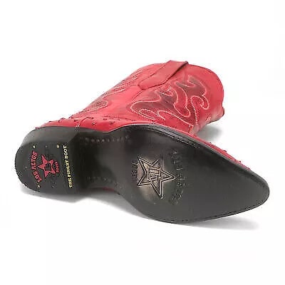 J Toe Cowboy Boots - J Toe Western Boots - Los Altos Red Ostrich Quill Print J-Toe 5   - from alligatorwarehouse.com