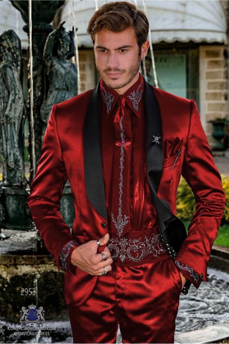 Sateen Fabric Suit - Shiny Tuxedo - Prom Suit - Groom Tuxedos - Red 1 NV-0097  - from alligatorwarehouse.com