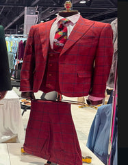 Rossiman Suits Brand - Plaid Textured Double breasted Style - Windowpane Pattern in Color Red and Blue