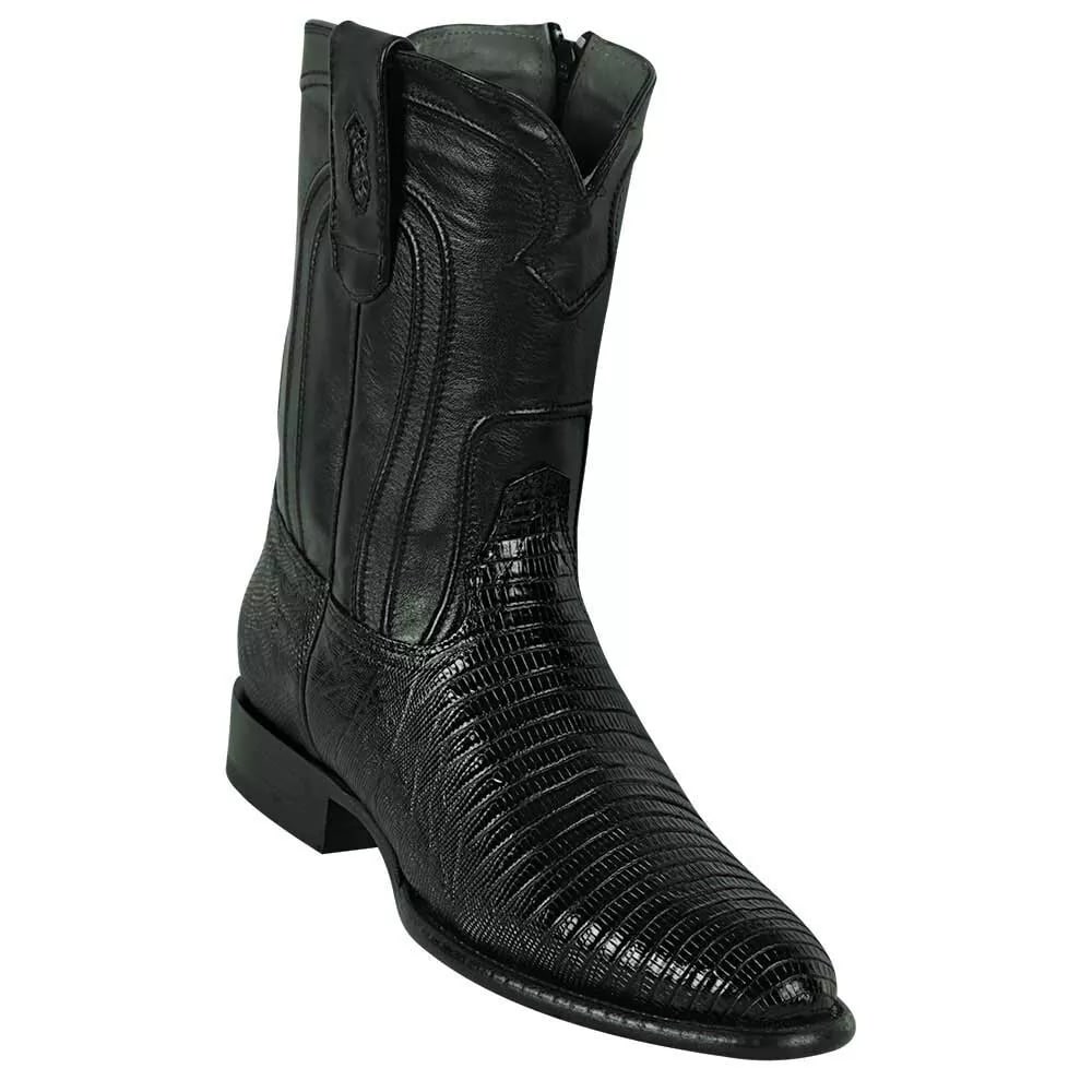 Los Altos Men's Genuine Lizard Teju Skin Zipper Black Roper Toe Boot 1   - from alligatorwarehouse.com