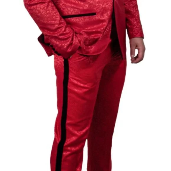 Exclusive Stacy Adams Velvet Paisley 2-PC Tuxedo Suit, Red and Black 4   - from alligatorwarehouse.com