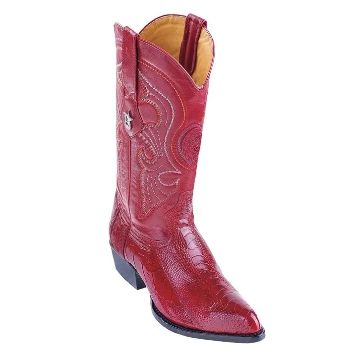 J Toe Cowboy Boots - J Toe Western Boots - Los Altos Red J-Toe Genuine Ostrich Leg 1   - from alligatorwarehouse.com