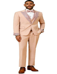 Rose Gold Prom Tuxedo - Perfect Wedding Suit Vested Rhinestone Lapelled