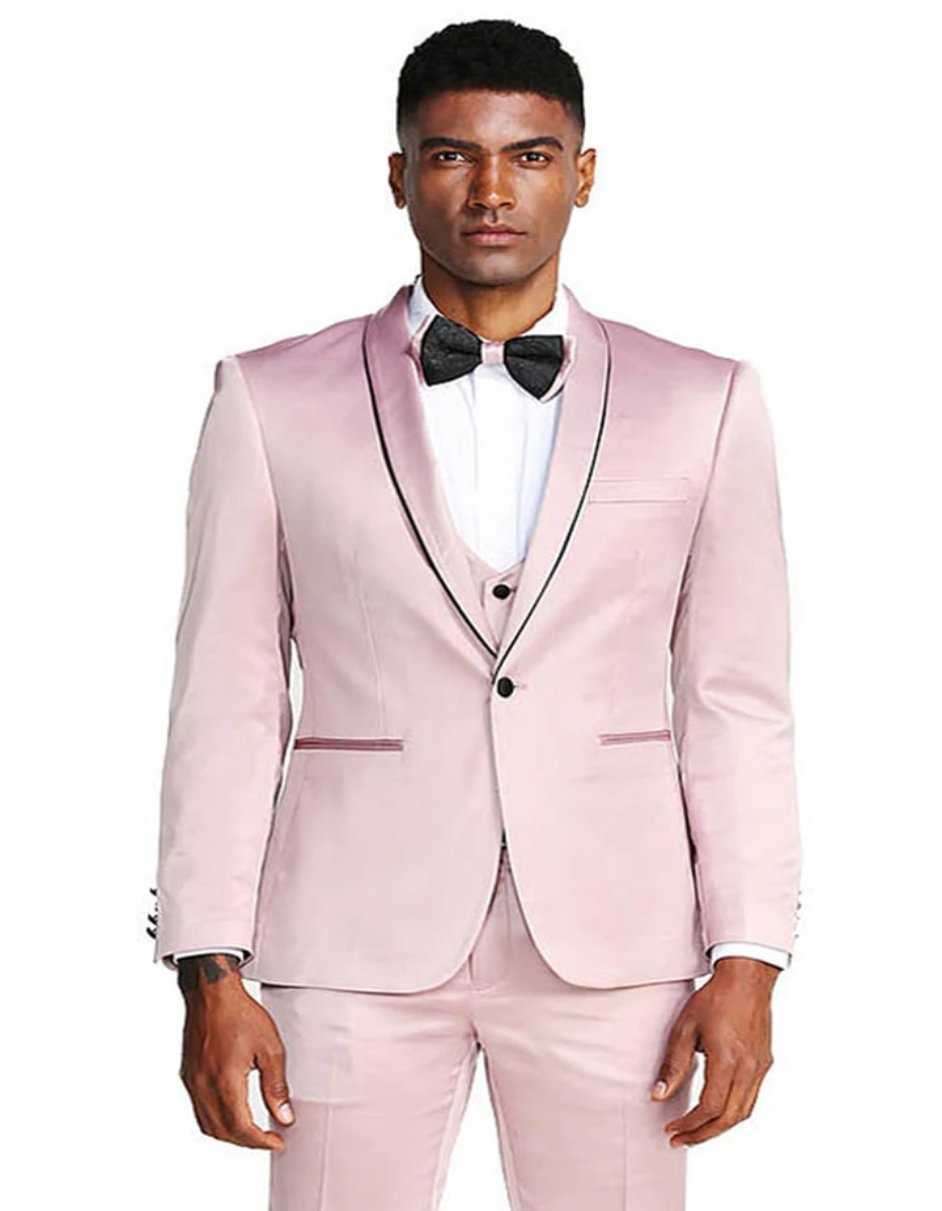 Men's Slim Fit Vested Shiny Satin Prom & Wedding Rose Pink Tuxedo Suit Teal and Turquoise Prom Tuxedos 2   - from alligatorwarehouse.com