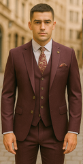 Rossiman Burgundy Suit for Men – Peak Lapel 1-Button Jacket & Double-Breasted Vest