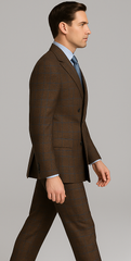 Rossiman Brown & Blue Vintage Glen Plaid Suit with Windowpane Pattern