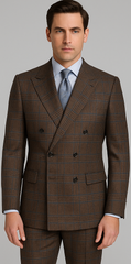 Rossiman Brown & Blue Vintage Glen Plaid Suit with Windowpane Pattern