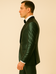 Rossiman Men’s Green Sateen Suit – Glossy Finish with Modern Flair