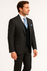 Rossiman Men's Dark Gray Slim Fit Suit – 3-Piece Vested Set with Flat Front Pants