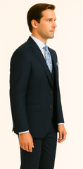 Rossiman Men’s Formal Blue Suit – Slim Fit Design with Vest and Trousers