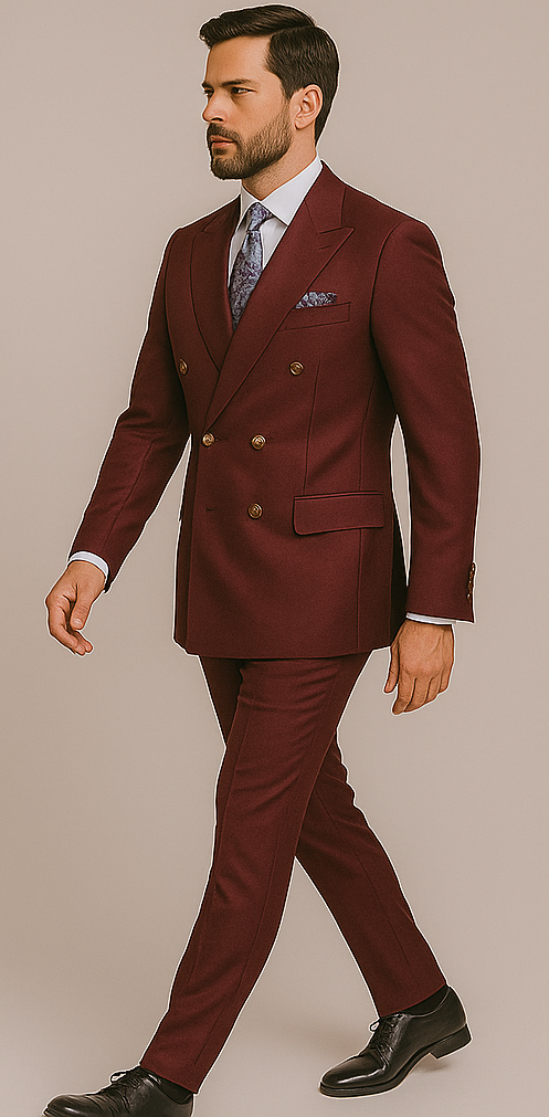 Rossiman Men's Burgundy Slim Fit Formal Suit – Modern Double-Breasted Jacket