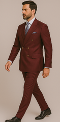 Rossiman Men's Burgundy Slim Fit Formal Suit – Modern Double-Breasted Jacket