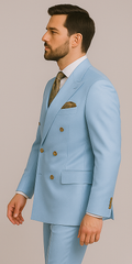 Rossiman Men’s Light Blue Slim Fit Suit – Elegant Double-Breasted Design