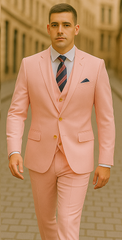 Rossiman Men's Pink Suit – 1-Button Peak Lapel Jacket & Double-Breasted Vest