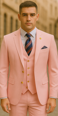 Rossiman Men's Pink Suit – 1-Button Peak Lapel Jacket & Double-Breasted Vest