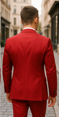 Rossiman Men's Red Suit – Stylish 1-Button Peak Lapel Jacket & Double-Breasted Vest