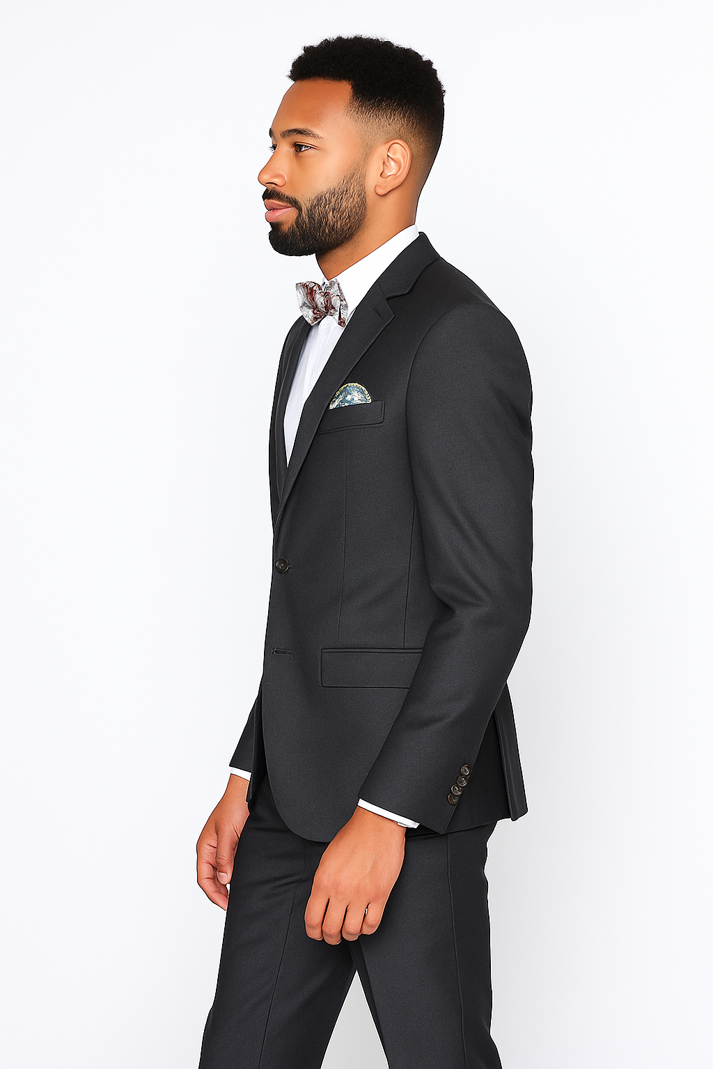 Rossiman Men's Slim Fit Gray Wool Suit – 1-Button Peak Lapel Jacket & Tapered Low-Rise Pants