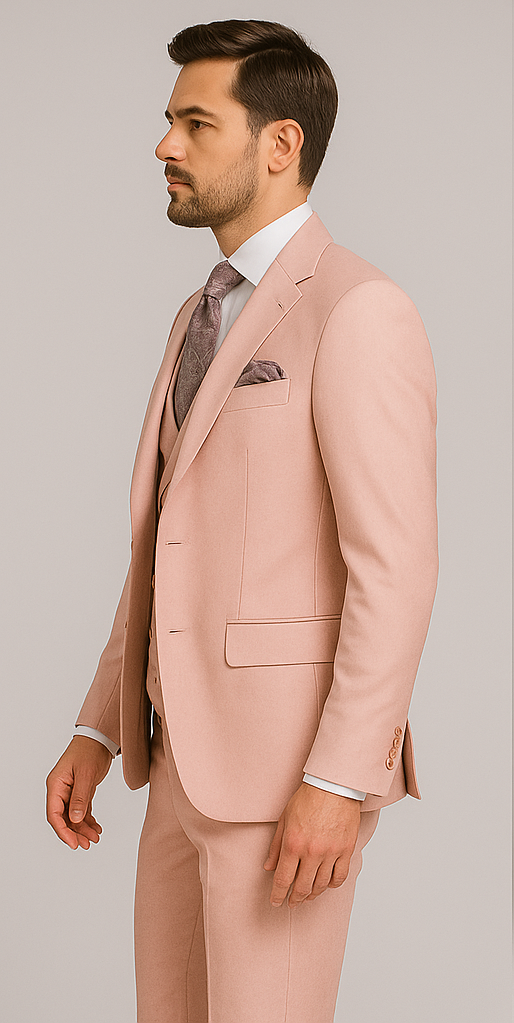 Rossiman Men's Slim Fit Pink Suit – Elegant Double-Breasted Vest & Tailored Flat Front Pants 4 SKU#58650  - from alligatorwarehouse.com
