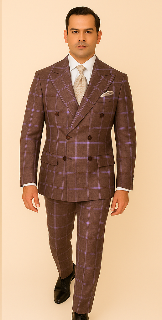 Rossiman Plaid Suit – Gray & Lavender Textured Windowpane Double-Breasted Suit 4   - from alligatorwarehouse.com