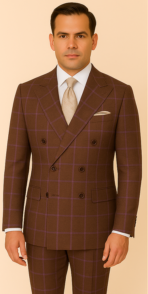 Rossiman Plaid Suit – Gray & Lavender Textured Windowpane Double-Breasted Suit 1   - from alligatorwarehouse.com