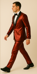 Rossiman Men’s Red Sateen Suit – Glossy Finish Bold Formalwear