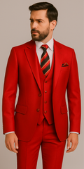 Rossiman Men’s Red Slim Fit Suit – Stylish Double-Breasted Jacket