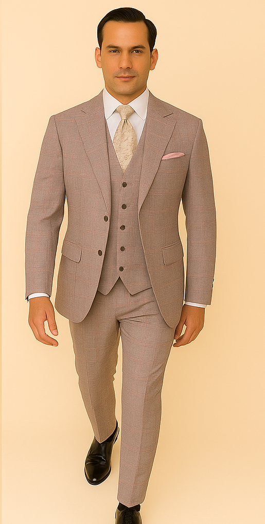 Rossiman Sharkskin Gray Plaid Suit – Double-Breasted Windowpane Suit for Men 4   - from alligatorwarehouse.com