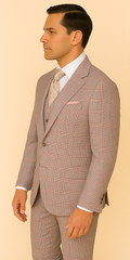 Rossiman Sharkskin Gray Plaid Suit – Double-Breasted Windowpane Suit for Men