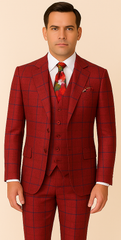 Rossiman Suit – Red & Blue Plaid Windowpane Double-Breasted Suit for Men