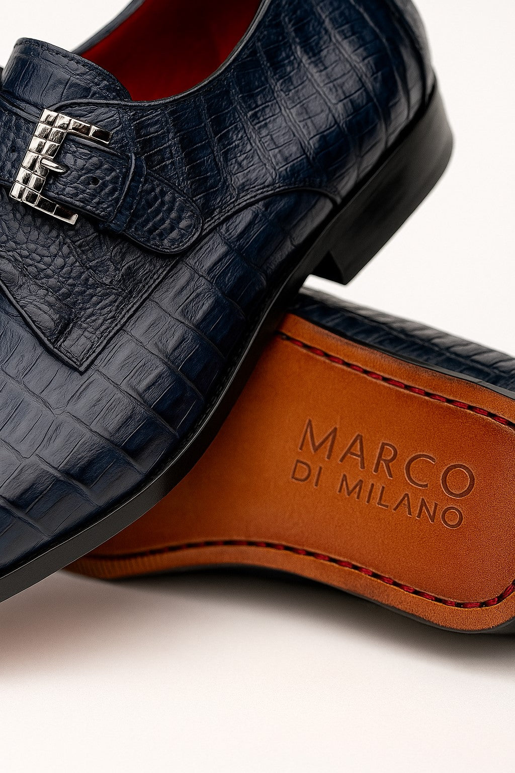Marco Di Milano Rovigo Navy Exotic Crocodile Skin Single Monk-strap Loafers