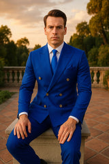 Mens Royal Blue Double-Breasted Suit with Gold Buttons ƒ?? Slim Fit Formal 2-Piece Set
