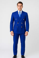 Mens Royal Blue Double-Breasted Suit with Gold Buttons ƒ?? Slim Fit Formal 2-Piece Set