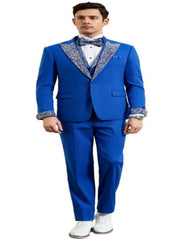 Royal Blue Prom Tuxedo - Perfect Wedding Suit Vested Rhinestone Lapelled